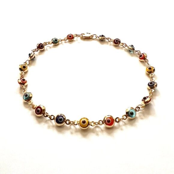 14K Real Gold Rainbow evil Eye Bracelet | Birthday Gift for Her | Ideal Gift | - Picture 8 of 8